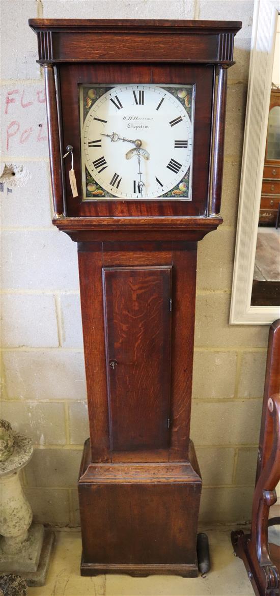 A 19th century oak 30 hour longcase clock by W. H. Harrison, Chepstow, width 51cm, depth 24cm, height 192.5cm